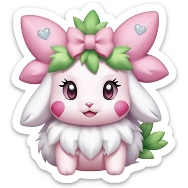 shaymin the legendary pokémon, cute, girly, soft pink pastel hearts and bows, glitter, sparkle sticker