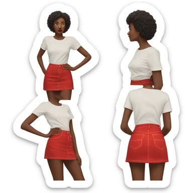 Realistic A-line high waisted red denim skirt, isolated sticker