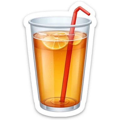 Soft drink in plastic cup (like Starbucks Cup), no logo, half circle shape closed top. sticker