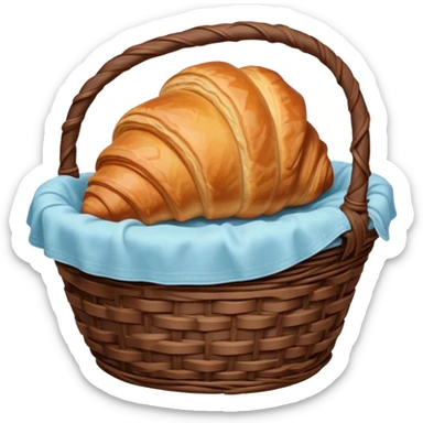 Croissant with poured chocolate in a pale blue wicker basket sticker