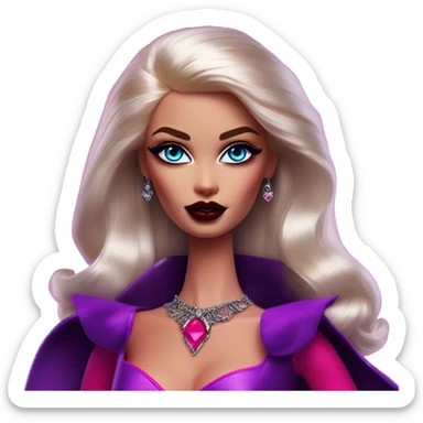 Synthwave Dracula in Barbie style, oil paint, epic eyes, intricate lips, exquisite pose, beautiful, desirable, logical sticker