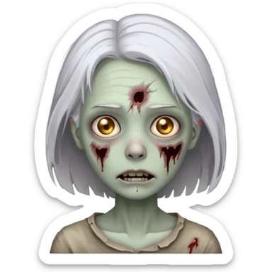 A pale zombie girl with white grey hair sticker