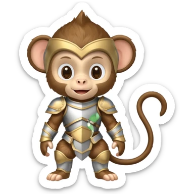 baby monkey in silver armor, full body, smile sticker