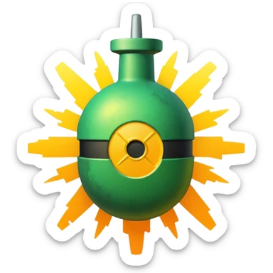 create a radioactive bomb emoji, which has a gradient of green to yellow, make the bomb have breaking patterns but isnt breaking, and make the bomb more digital instead of realistic, meaning it has a glitchy style sticker