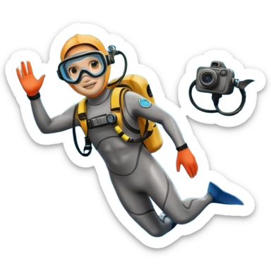 A brave dolphin diver in flippers and mask, exploring coral with a waterproof camera.

 sticker