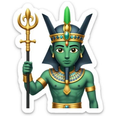 Ancient Egyptian god Osiris with green skin, Atef crown, and holding crook and flail sticker