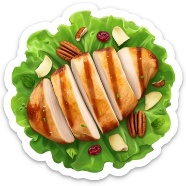 Salad with pecans, grilled chicken, dried cranberries, and apples made with iceberg lettuce sticker