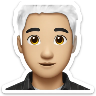 A asian young man,  short black hair, exuding confidence, clad in a black flannel shirt. sticker