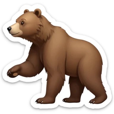 Minimalist brown bear walking on four paws, realistic features, simple design sticker