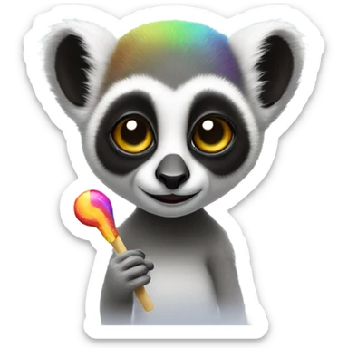 Lemur with a rainbow lollipop sticker