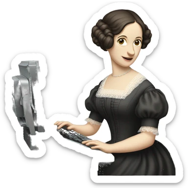 historical figure Ada Lovelace typing on a computer sticker