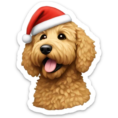 Golden doodle with a Santa hat sticker