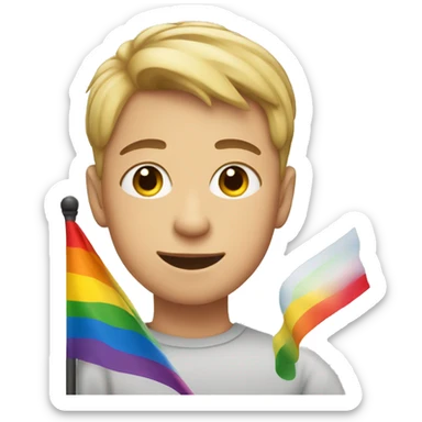 Short hair boy in front a LGBT flag sticker