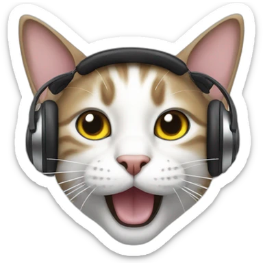 cat headphones shouting sticker