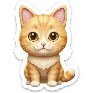A 3D cartoon golden tabby Munchkin cat with short legs, wide eyes, and warm fur pattern, cinematic lighting, Memoji-style rendering.. full body or half body. sticker