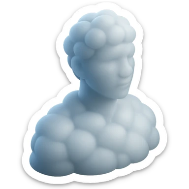 person looking straight, made entirely of white fluffy convex clouds, shoulder up, matte glass style, no background sticker