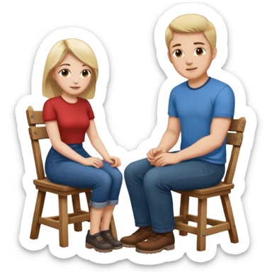 MaN sitting on chair Woman kneeling sticker