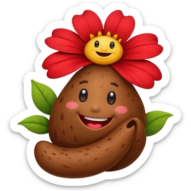 a little poop, who give a red flower sticker