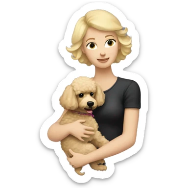  Short-Blonde-haired woman hugs her Poodle-Black-dog sticker