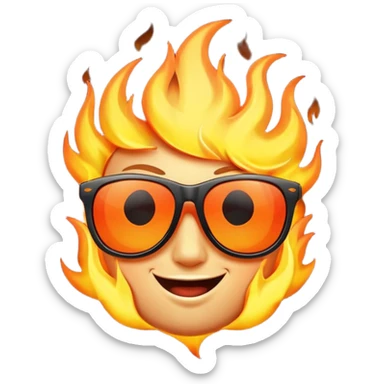 Make a fire emoji with sunglasses but without a face, just fire with glasses sticker
