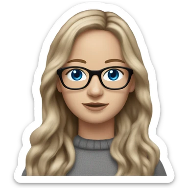  Lifelike  Jennifer Lawrence brown long hair wearing black glasses and blue eyes  sticker