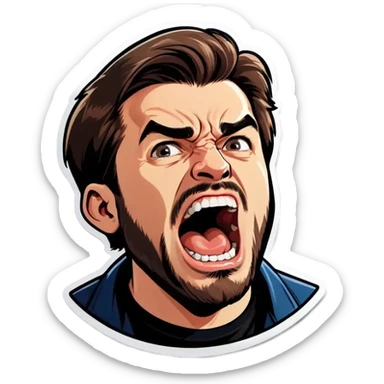 Do a picture of a man with short brown hair and ahort beard yelling sticker