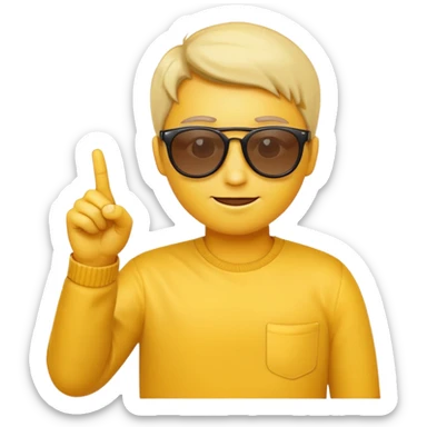 Create a yellow emoji of a guy wearing sunglasses pointing his index finger at the screen sticker