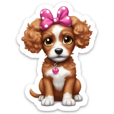 Ruby cavapoo puppy wearing Minnie mouse ears sticker