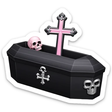 Black coffin with a cross and skull silver and light pink sticker