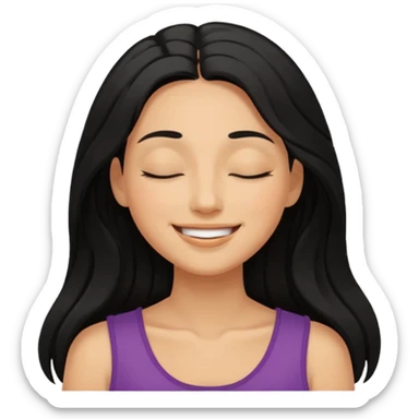 a happy woman smile, close eyes with long black hair sticker