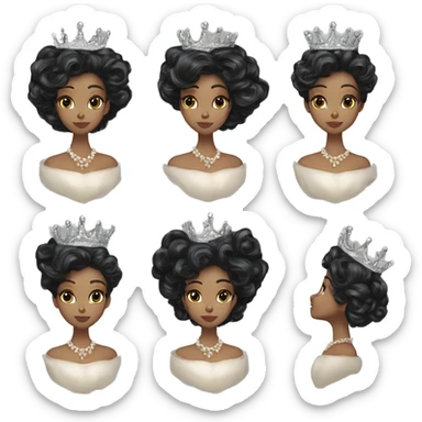 Regal pretty lady cheekbones crown vintage with very long iridescent black and silver hair wavy black hair pearl crown iridescent sticker