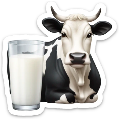 Cow with black hair and a glass of milk sticker