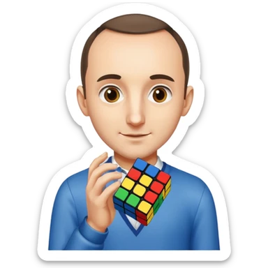 visual pun mix between Robert Kubica and a Rubik's Cube, apple emoji style sticker