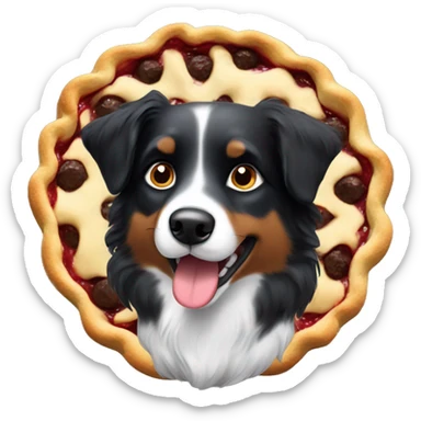 Small black australian shepherd dog eating pie  sticker
