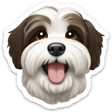 dark brown, light brown, and white havanese with an underbite (small white teeth sticking out of his mouth)  sticker