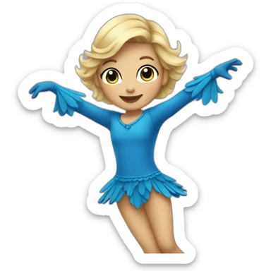 little blonde girl dancing in a blue bird costume sticker