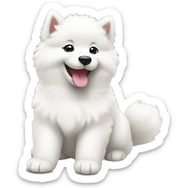 A Samoyed puppy with a wide smile, wagging its tail sticker