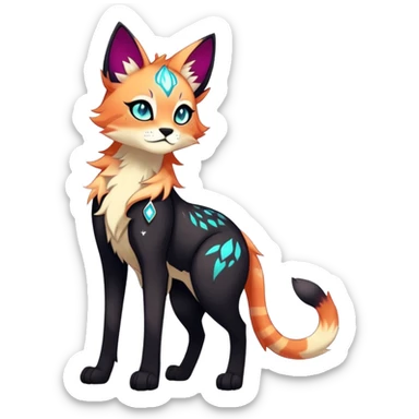 Vibrant edgy gothic Falvie-Fionbri-creature-sparkle-feline-fursona, full body, with random markings sticker