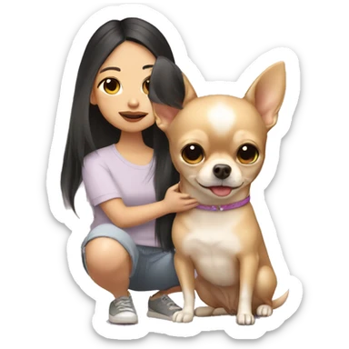 Asain girl hold Light tan very fat chihuahua  sticker