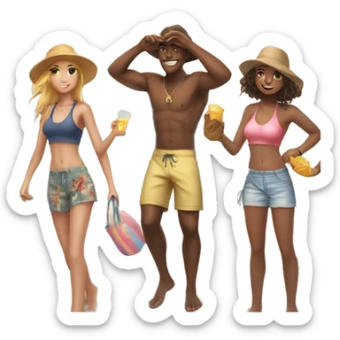 beach day with friends 4 girls anda guy with romantic beach actions sticker