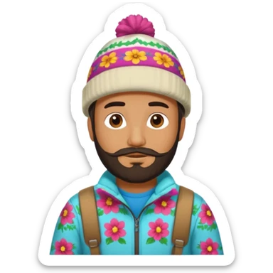 mexican guy with beard, ski hat, flowerd shirt sticker