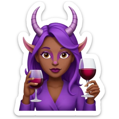 Purple woman with horns drinking wine sticker
