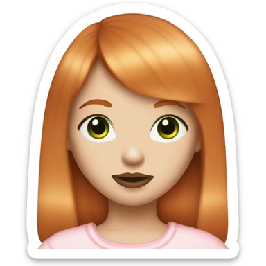 ginger girl, pale face, green eyes, pink lipstick, shoulde lenght straight hair with bangs sticker