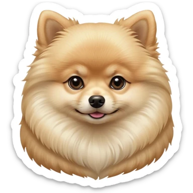 Cinematic Noble Cream Pomeranian Portrait Emoji, Poised and regal, with a compact, fluffy build and a pristine, well-groomed cream Fur, deep-set soulful dark eyes, Simplified yet sharp and sophisticated features, highly detailed, glowing with a soft, dignified glow, high shine, intelligent and spirited, stylized with an air of elegance, focused and attentive, soft glowing outline, capturing the essence of a watchful and confident companion, so majestic it feels as though it could prance out of the screen with effortless authority! sticker