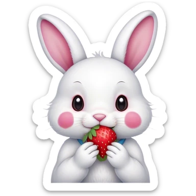 white bunny eating strawberry cute sticker