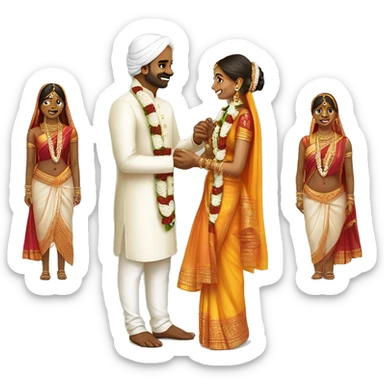 tamil culture engagement ceremony..create emoji of the coules exchanging rings with south indian traditional costumes..fair skin..no moustche for groom sticker