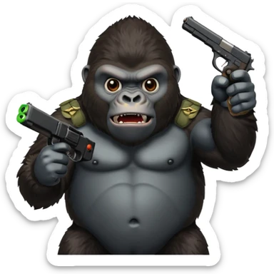 A gorilla holding a gun in the air with a Xbox controller  sticker