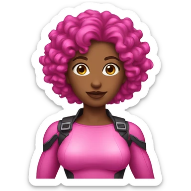Pink woman super hero black curly hair sticker