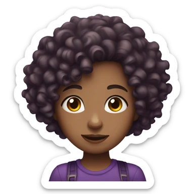 Cute girl with dark purple curly hair sticker