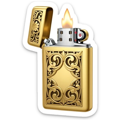 Vintage gold lighter from the Lighter and Princess drama, cinematic lighting, hyper-realistic sticker